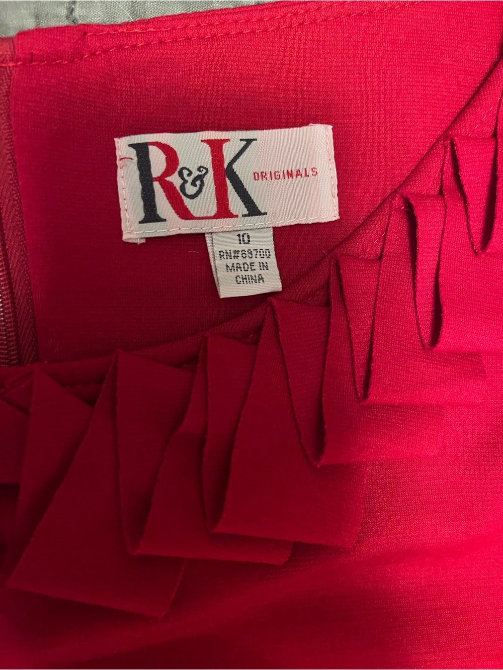 Red Ruffle Neck Shift Dress - Picture 3 of 9